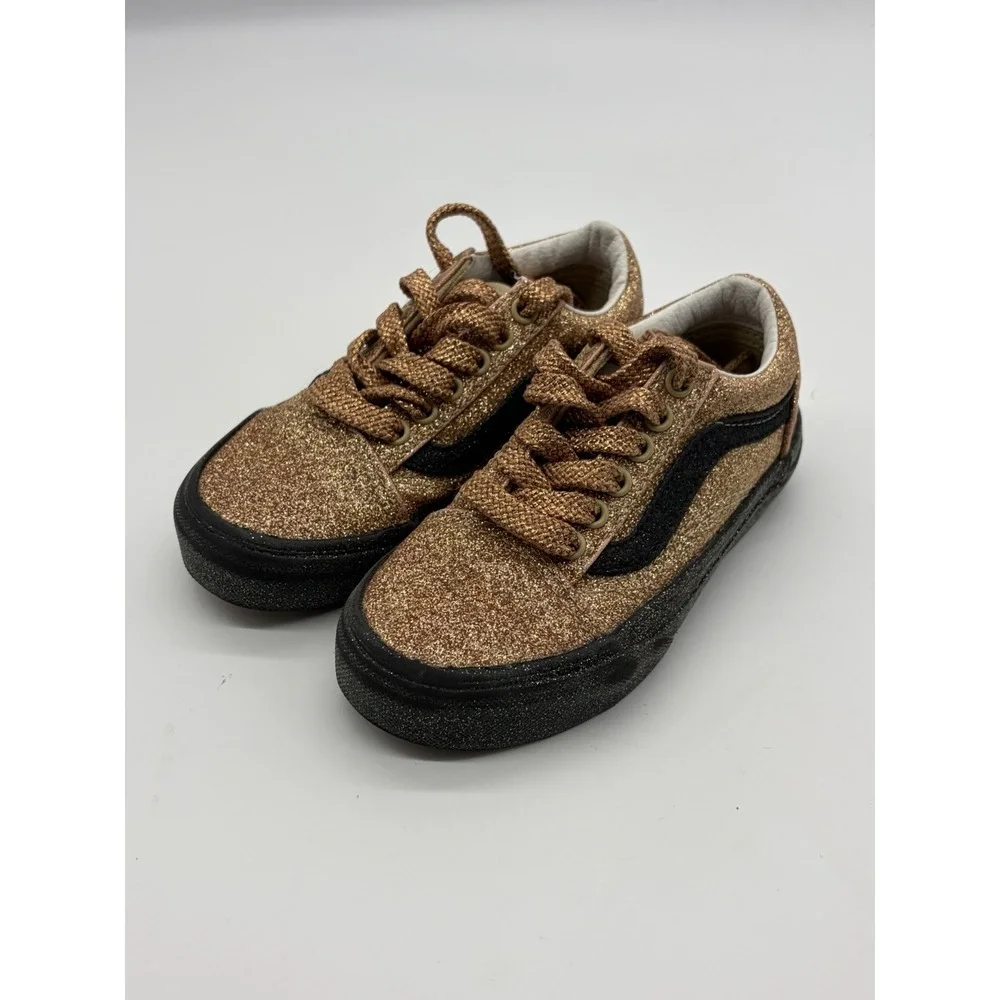 Vans Old Skool Party Glitter Sneakers Gold And Black Kids Size 10.5